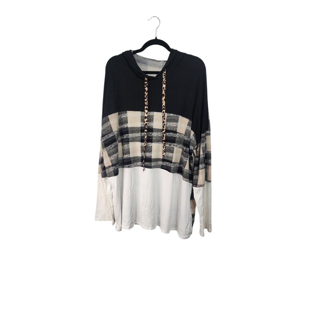Celeste Plaid Color Block Hoodie Women‎ 3XL Black White NWT